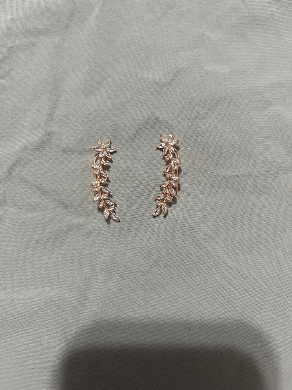 Delicate Rose Gold Colored Floral Crystal Ear Climbers